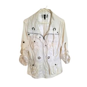 Luii White Safari Outdoor Pocketed Utility Weatherproof Jacket Size Large